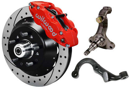 67-69 GM F-BODY FRONT DISC BRAKE KIT & STOCK SPINDLES & ARMS,14" DRILLED,RED