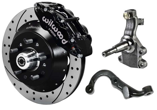 67-69 GM F-BODY FRONT DISC BRAKE KIT & 2" DROP SPINDLES & ARMS,14" DRILLED,BLACK