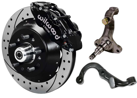 67-69 GM F-BODY FRONT DISC BRAKE KIT & STOCK SPINDLES & ARMS,14" DRILLED,BLACK