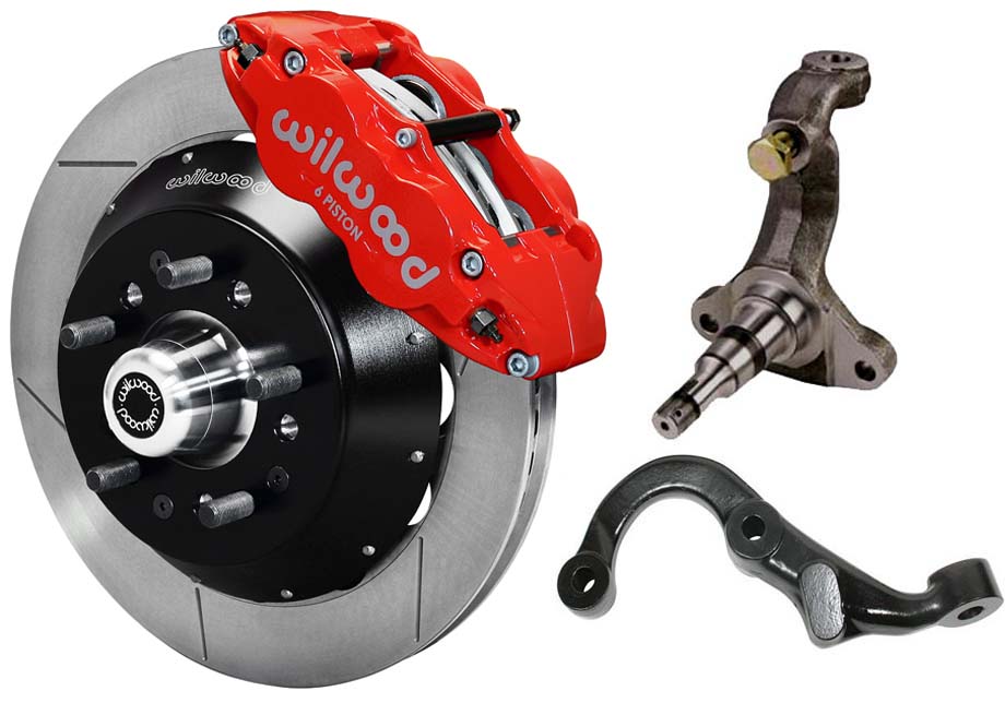 67-69 GM F-BODY FRONT DISC BRAKE KIT & STOCK SPINDLES & ARMS,14" ROTORS,RED