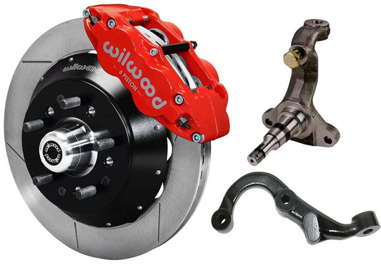 67-69 GM F-BODY FRONT DISC BRAKE KIT & STOCK SPINDLES & ARMS,14" ROTORS,RED
