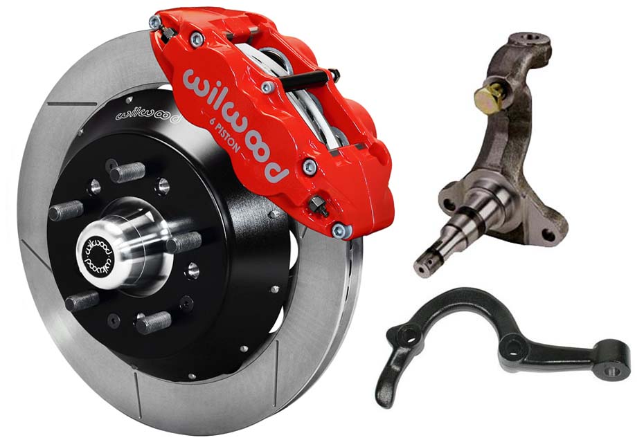 64-72 GM A-BODY FRONT DISC BRAKE KIT & STOCK SPINDLES & ARMS,14" ROTORS,RED