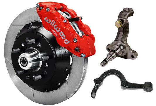 64-72 GM A-BODY FRONT DISC BRAKE KIT & STOCK SPINDLES & ARMS,14" ROTORS,RED