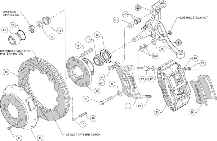 64-74 GM FRONT DISC BRAKE KIT,14" DRILLED ROTORS,6 PISTON SUPERLITE BLACK CALIP.