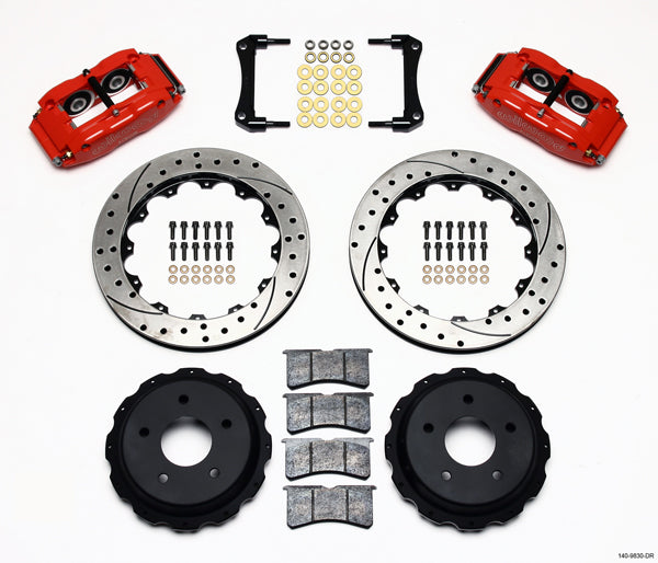 98-02 CAMARO FULL DISC BRAKE KIT,13" DRILLED ROTORS,RED CALIPERS