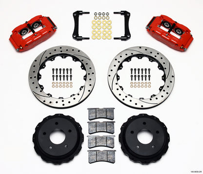 98-02 CAMARO FULL DISC BRAKE KIT,13" DRILLED ROTORS,RED CALIPERS