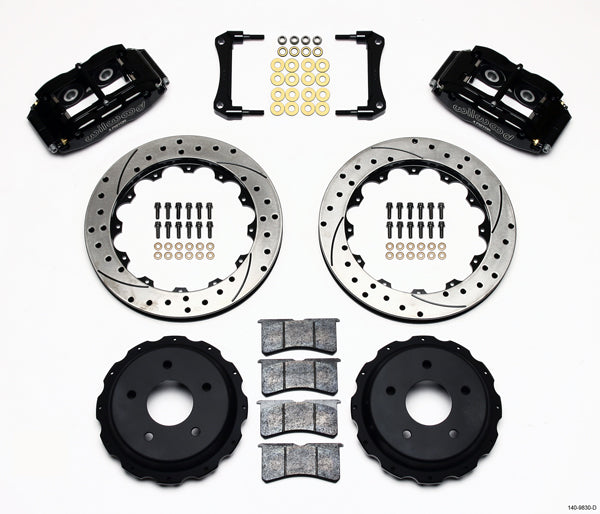 98-02 CAMARO FULL DISC BRAKE KIT,14/13" DRILLED ROTORS,BLACK CALIPERS