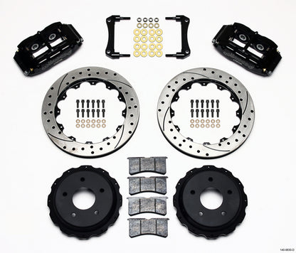 98-02 CAMARO FULL DISC BRAKE KIT,14/13" DRILLED ROTORS,BLACK CALIPERS