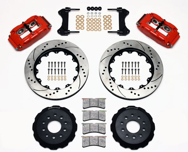 98-02 CAMARO FULL DISC BRAKE KIT,14/13" DRILLED ROTORS,RED CALIPERS