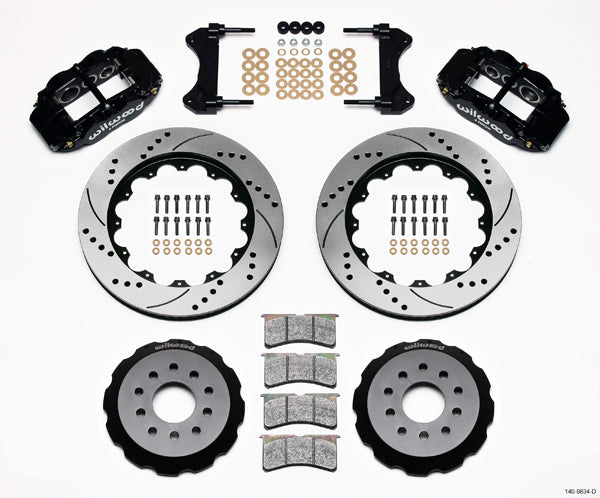 98-02 CAMARO FULL DISC BRAKE KIT,14/13" DRILLED ROTORS,BLACK CALIPERS