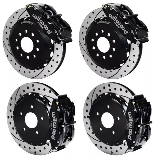 98-02 CAMARO FULL DISC BRAKE KIT,14/13" DRILLED ROTORS,BLACK CALIPERS