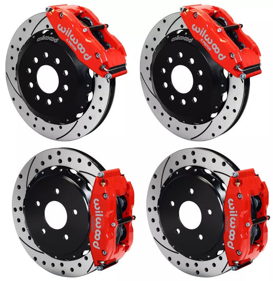 98-02 CAMARO FULL DISC BRAKE KIT,14/13" DRILLED ROTORS,RED CALIPERS