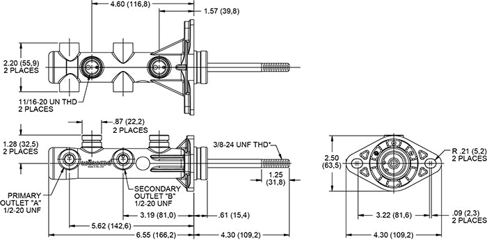 TANDEM MASTER CYLINDER,REMOTE KIT,15/16" BORE,BLACK