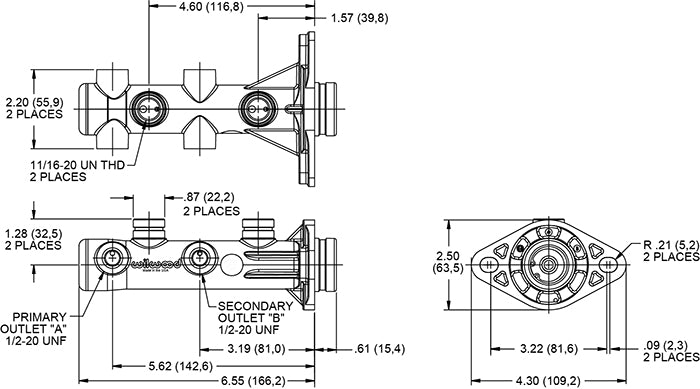 TANDEM MASTER CYLINDER,REMOTE KIT,1 1/8" BORE,POLISHED