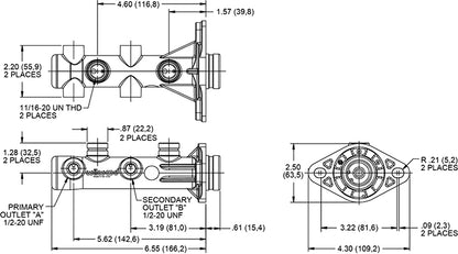 TANDEM MASTER CYLINDER,REMOTE KIT,1 1/8" BORE,POLISHED