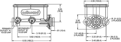 TANDEM COMPACT MASTER CYLINDER,W/O ROD,1",BLACK