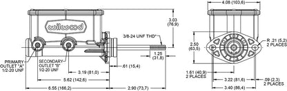 TANDEM MASTER CYLINDER,COMPACT,INTEGRAL,7/8",DUAL,PUSHROD,C2,BLACK