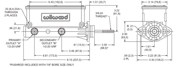 TANDEM MASTER CYLINDER,W/PUSHROD,7/8"