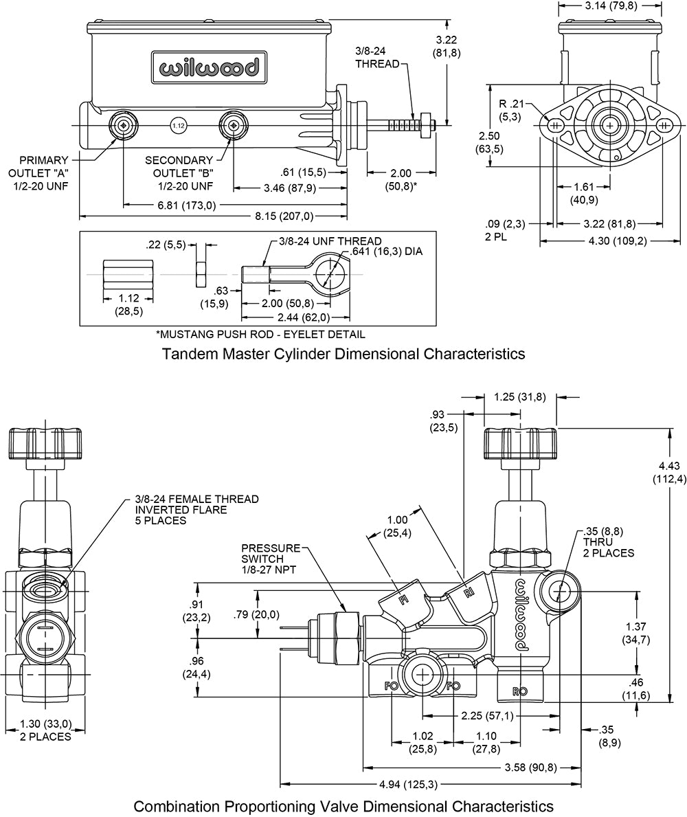 TANDEM MC & PROPORTIONING VALVE SET,64-73 MUSTANG,15/16"