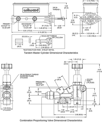 TANDEM MC & PROPORTIONING VALVE SET,64-73 MUSTANG,15/16"