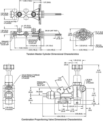 TANDEM REMOTE MASTER CYLINDER & VALVE SET,7/8",POLISHED