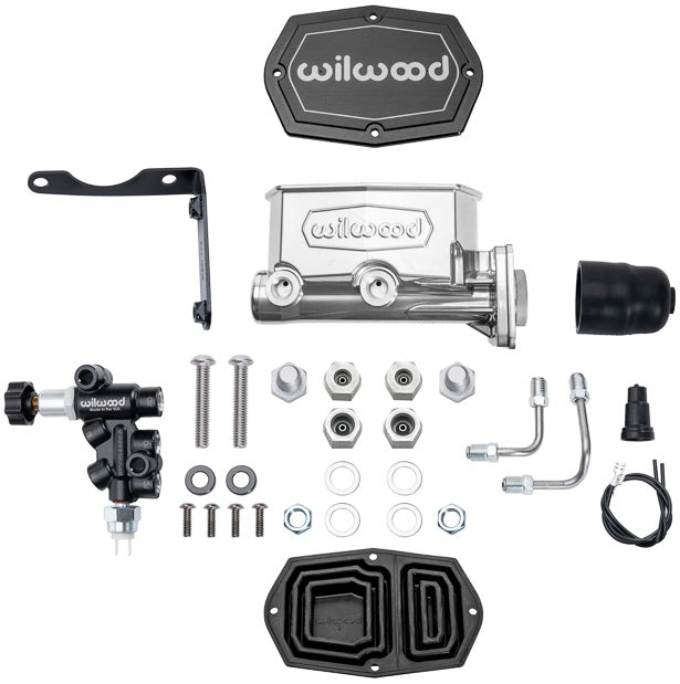 TANDEM COMPACT MASTER CYLINDER & L/H PROPORTIONING VALVE,MOPAR 4-BOLT,1",CHROME