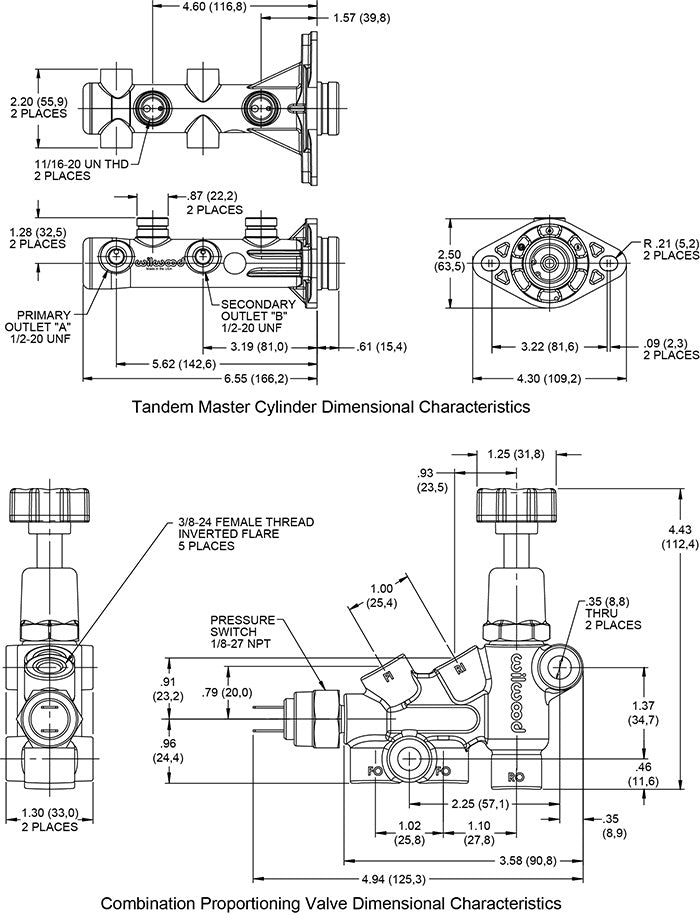 ANGLED TANDEM REMOTE MASTER CYLINDER & VALVE SET,1",BLACK