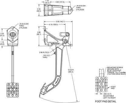 BRAKE OR CLUTCH PEDAL,REVERSE SWING,6:1,W/ MASTER CYLINDER,3/4"