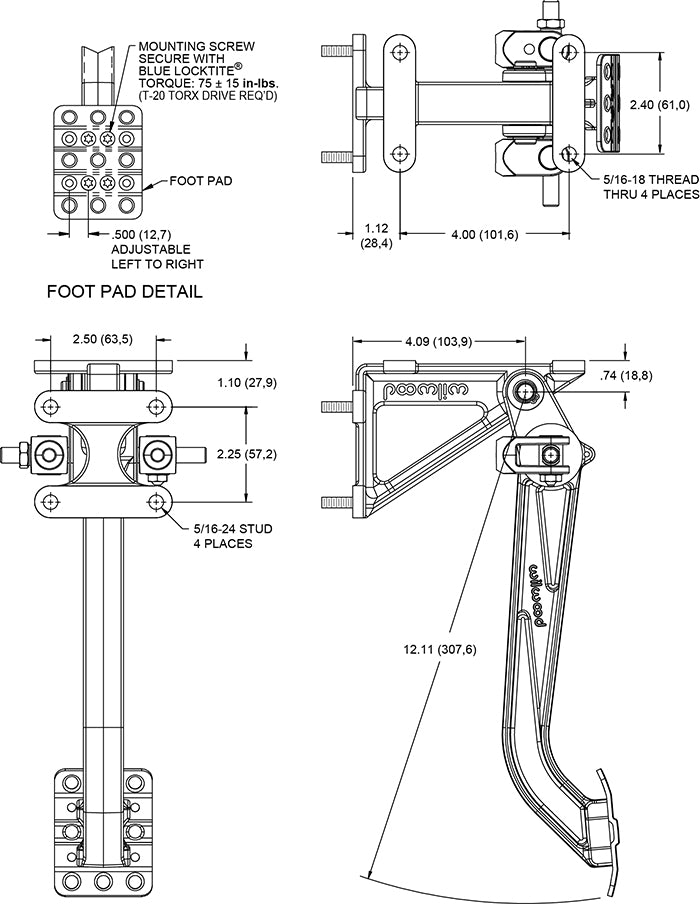 BRAKE PEDAL ASSEMBLY,SWING,WITH BALANCE BAR,7:1