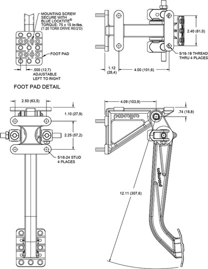 BRAKE PEDAL ASSEMBLY,SWING,WITH BALANCE BAR,7:1