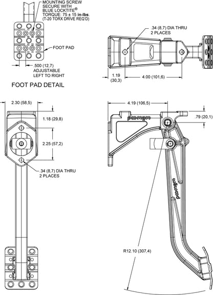 BRAKE OR CLUTCH PEDAL,SWING,7:1,W/ MASTER CYLINDER,3/4"