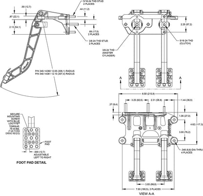 TANDEM BRAKE & HYDRAULIC CLUTCH PEDAL ASSEMBLY,M/C & PROP VALVE,7:1