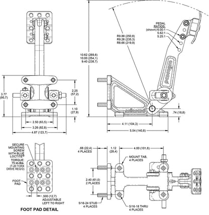 BRAKE PEDAL ASSEMBLY,FLOOR,BALANCE BAR,5.25-6:1,DUAL M/C,7/8" & 1"
