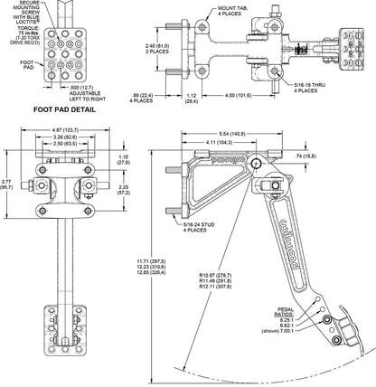 BRAKE PEDAL ASSEMBLY,SWING,BALANCE BAR,6.25-7:1,DUAL M/C,7/8" & 1"