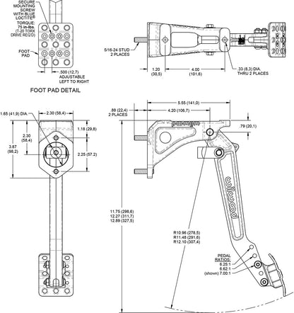 BRAKE OR CLUTCH PEDAL,SWING,6.25-7:1,W/ MASTER CYLINDER,3/4"