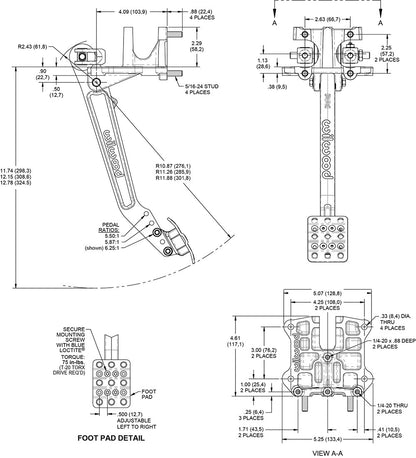 BRAKE PEDAL ASSEMBLY,REVERSE SWING,BALANCE BAR,5.25-6:1,DUAL M/C,7/8" & 1"