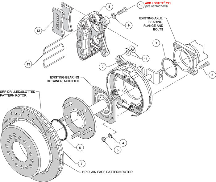 59-64 B-BODY FULL DISC BRAKE KIT,11" DRILLED ROTORS,RED CALIPERS