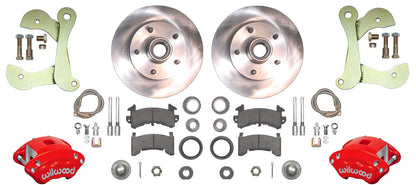 55-57 CHEVY DISC BRAKE CONVERSION KIT,11" ROTORS,D154 RED WILWOOD CALIPERS