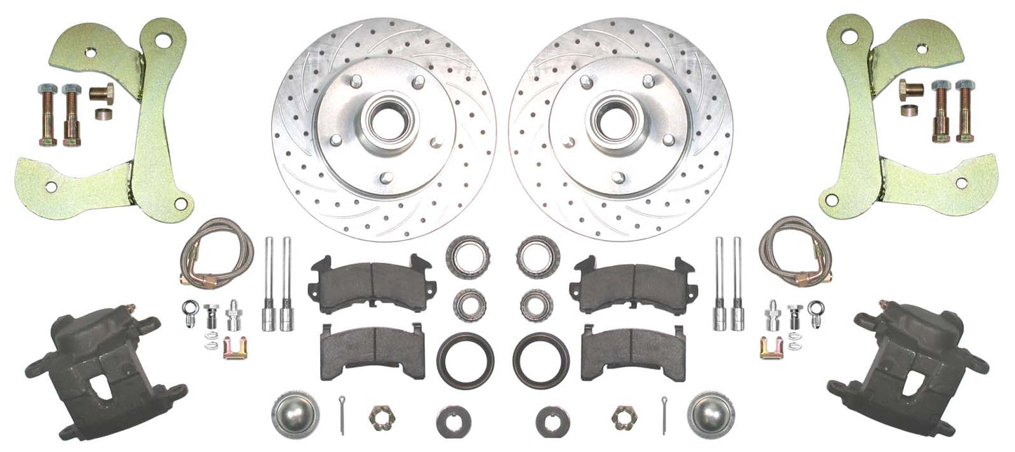 55-57 CHEVY DISC BRAKE CONVERSION KIT,11" DRILLED ROTORS,D154 CALIPERS