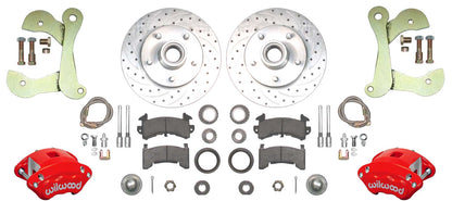 55-57 CHEVY DISC BRAKE CONVERSION KIT,11" DRILLED ROTORS,D154 RED WIL CALIPERS