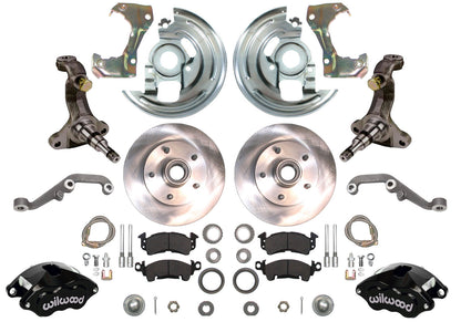 62-67 X-BODY DISC BRAKE & STOCK HEIGHT SPINDLE KIT,11" ROTORS,BLACK WIL CALIPERS