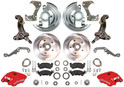 62-67 X-BODY DISC BRAKE & STOCK HEIGHT SPINDLE KIT,11" ROTORS,RED WIL CALIPERS