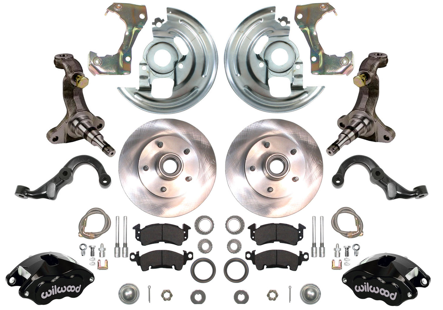 67-69 F-BODY DISC BRAKE & STOCK HEIGHT SPINDLE KIT,11" ROTORS,BLACK WIL CALIPERS