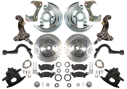64-72 A-BODY DISC BRAKE & STOCK HEIGHT SPINDLE KIT,11" DRILLED ROTORS,CALIPERS