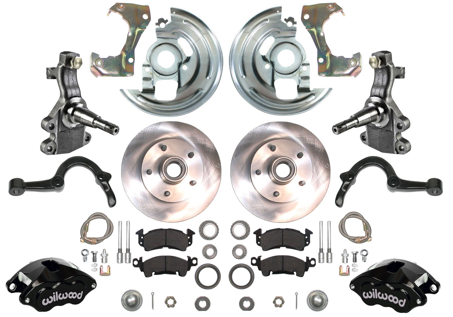 64-72 A-BODY DISC BRAKE & 2" DROP SPINDLE KIT,11" ROTORS,BLACK WILWOOD CALIPERS