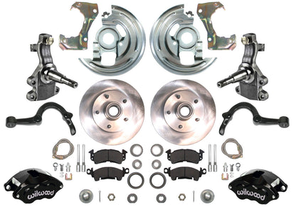 64-72 A-BODY DISC BRAKE & 2" DROP SPINDLE KIT,11" ROTORS,BLACK WILWOOD CALIPERS