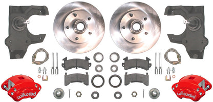 55-57 CHEVY DISC BRAKE & 2" DROP SPINDLE KIT,10.5" ROTORS,RED WILWOOD CALIPERS