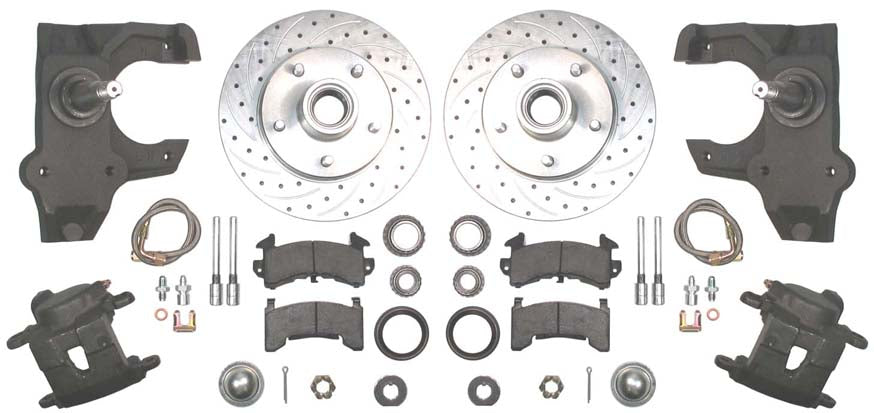 55-57 CHEVY DISC BRAKE & 2" DROP SPINDLE KIT,10.5" DRILLED ROTORS,CALIPERS