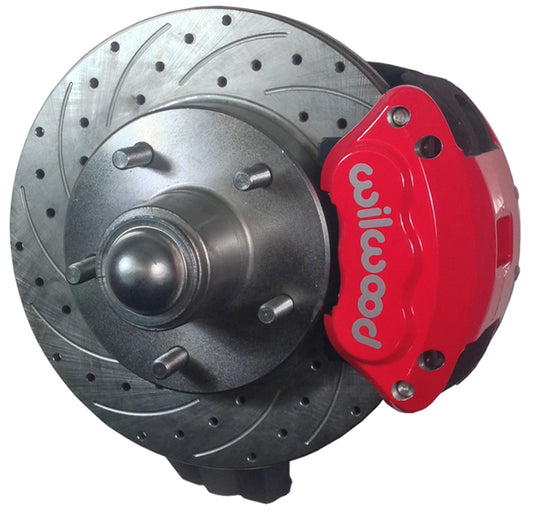 55-57 CHEVY DISC BRAKE & 2" DROP SPINDLE KIT,10.5" DRILLED ROTORS,RED WILWOOD