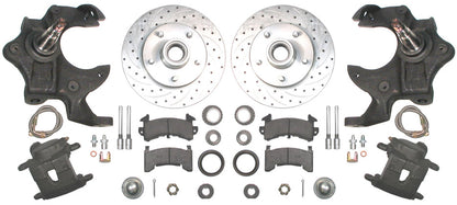 67-69 F-BODY DISC BRAKE & 1-PIECE 2" DROP SPINDLE KIT,11" DRILLED ROTORS,CALIPER